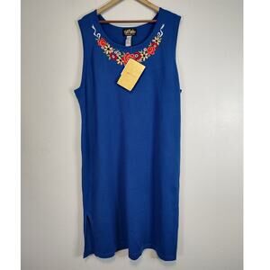 Bob Mackie Royal Blue Floral Embroidery Cotton Blend Sweater Tank Dress Size 3X